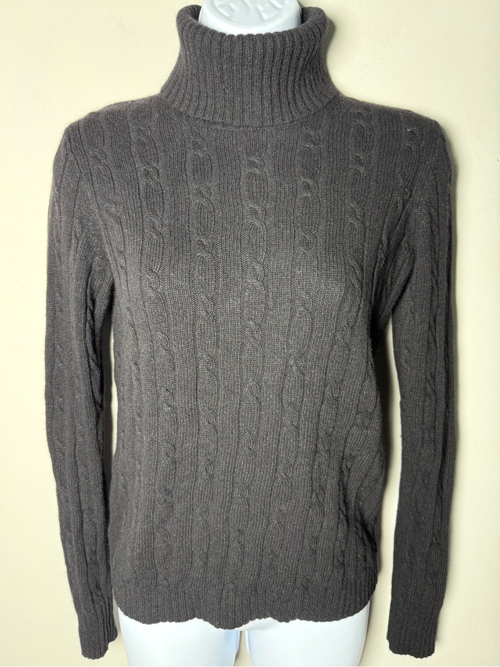 J.Crew Cambridge Black Cable Knit Turtleneck Sweater Merino Wool Angora Sz XS
